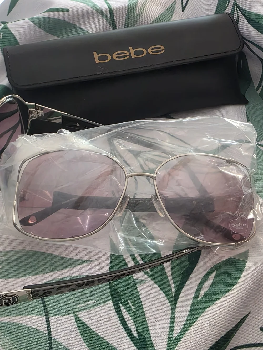 NEW Bebe Frisky BB7078 Shield Aviator Pink Gradient Silver Leopard 58mm